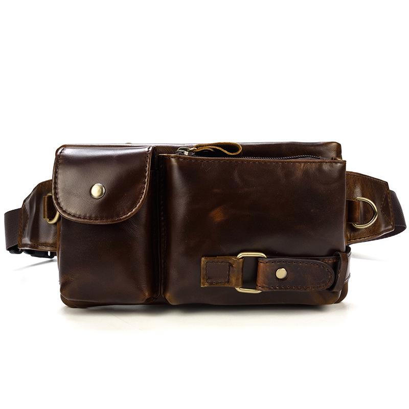 Men'S Leather Fanny Pack Retro Men'S Waist Satchel Cowhide Outdoor Breast Bag Men'S Bag Messenger Bag