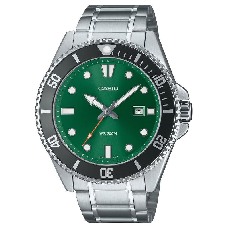 Casio СТАНДАРТная серия 200 метров водонепроницаемые Кварцевые Стальной браслет тот же стиль для мужчин и женщин зеленый циферблат MDV-107D-3A2V