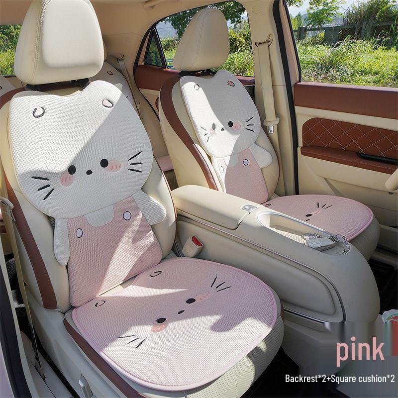 Льняная 3D подушка на сиденье автомобиля с котенком: Вентилируемый, Дышащий, Прохладный и Милый Универсальный Чехол для Женщин - Идеально подходит для Всех Сезонов