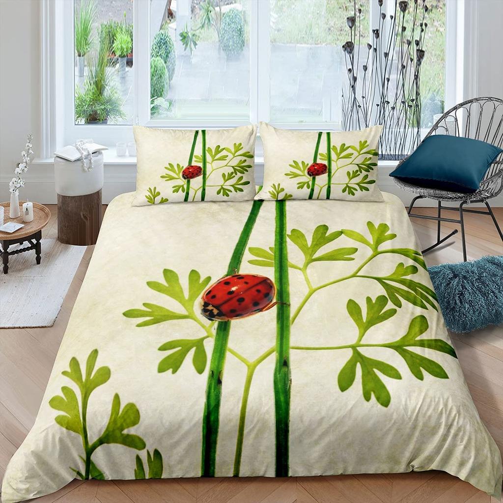 Комплект пододеяльника «Божья коровка» 3D Комплект постельного белья с принтом «Божья коровка» для мальчиков и девочек Летающая энтомология 2/3 предмета Мягкий пододеяльник размера кинг