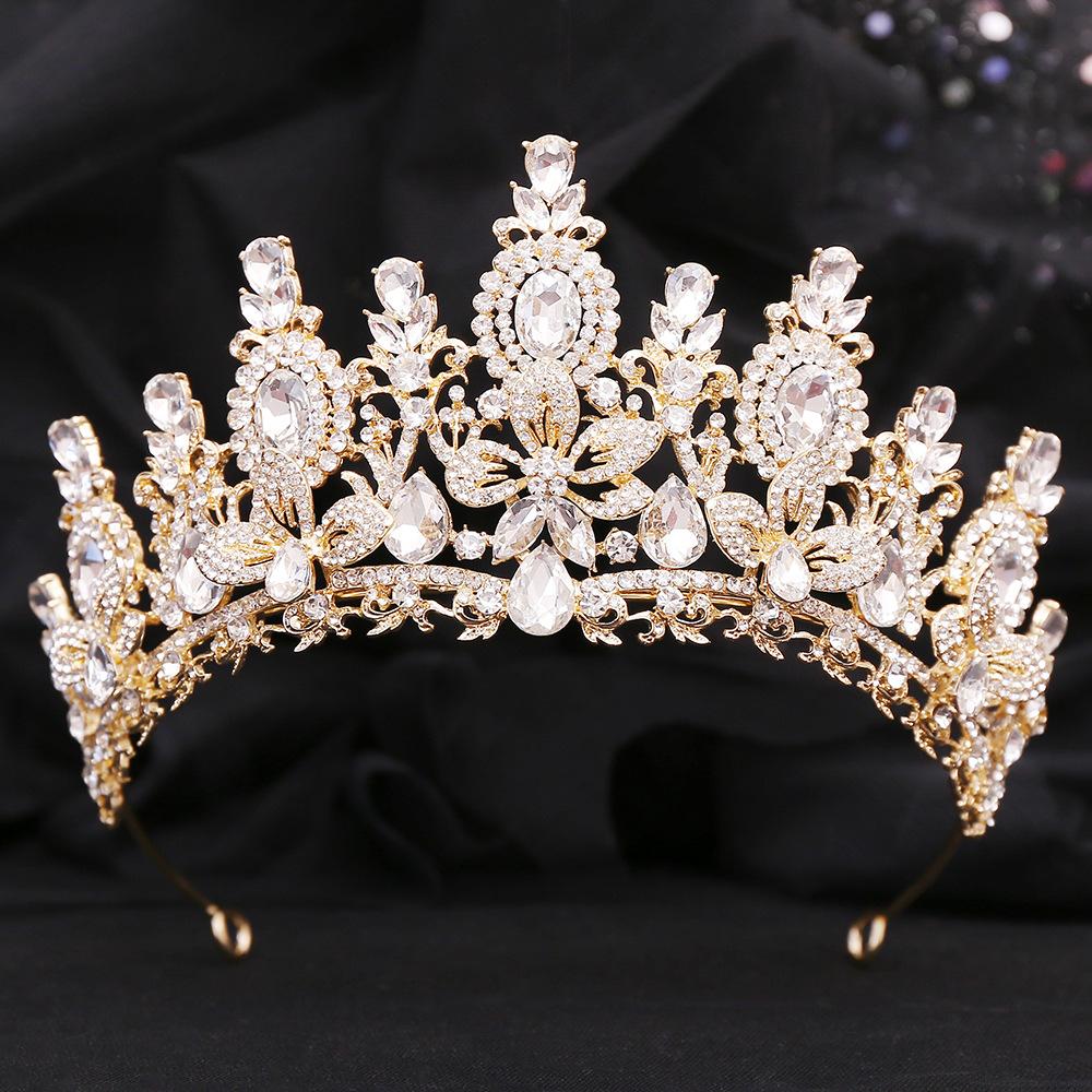 Baroque Luxury Water Drop Flower Crystal Opal Tiara For Women Wedding Girls Birthday Party Elegant Crown Hair Accessories