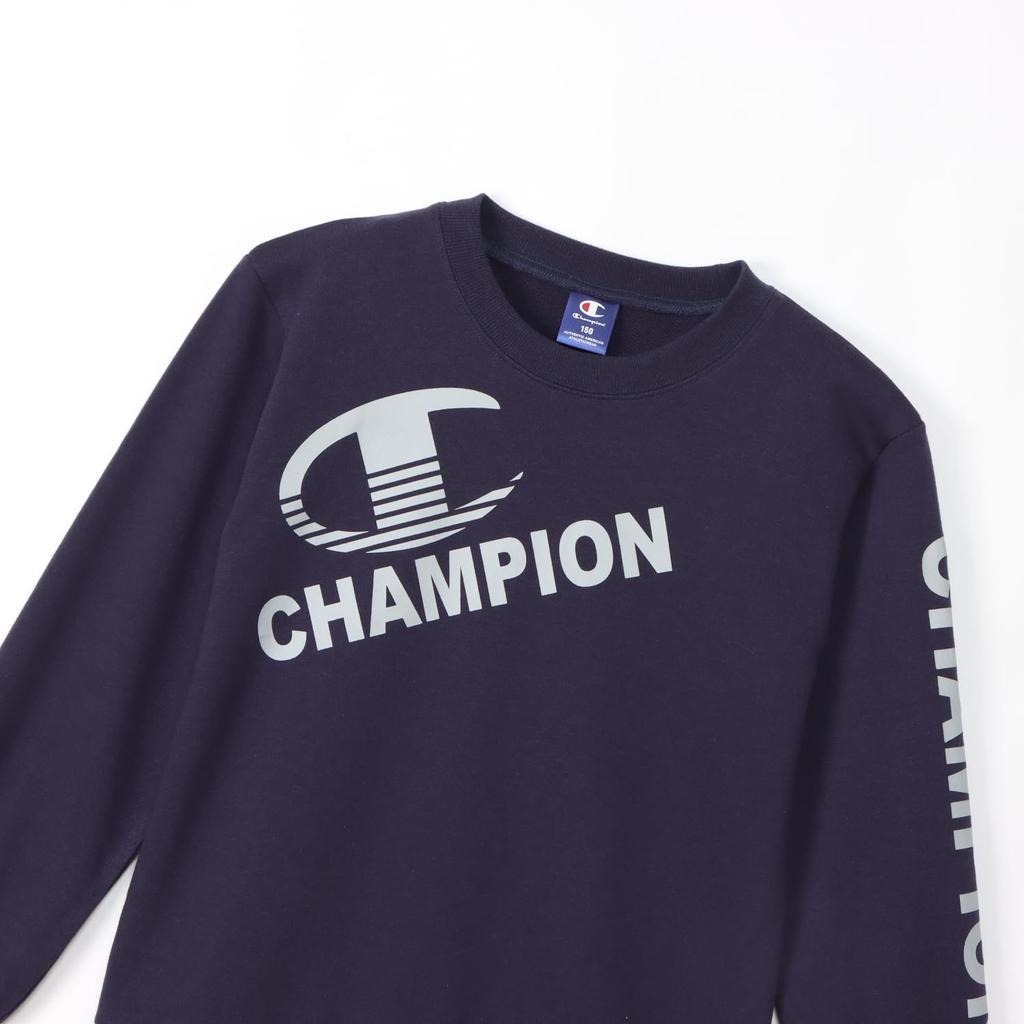 Champion Long Sleeve Crew Neck Sweatshirt with Graphic Logo Schoolboy Navy Kids' Print, CK-YS003,