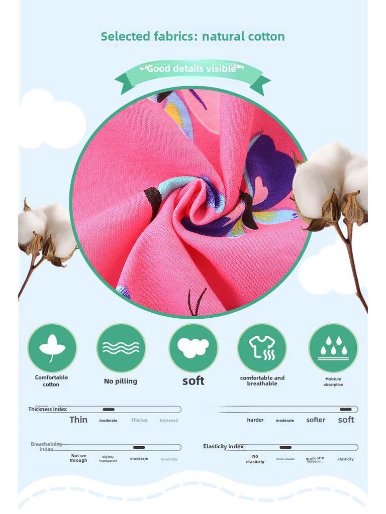 Girls' European & American Style Butterfly Print Summer Dress - Cotton, Round Neck, Princess Design