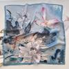 Chinese wind lotus simulation silk scarf spring and summer with T-shirt neck protection scarf light and thin style for mother's small square scarf