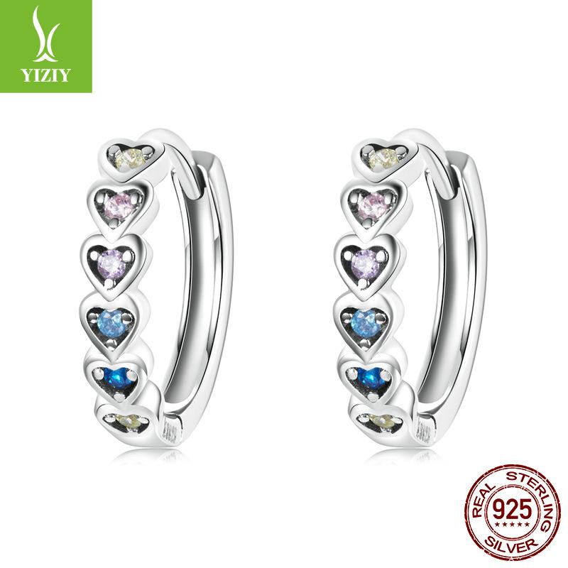 Набор серег-колец «Радужное сердце», корейская версия модных красочных циркониевых украшений с платиновым покрытием