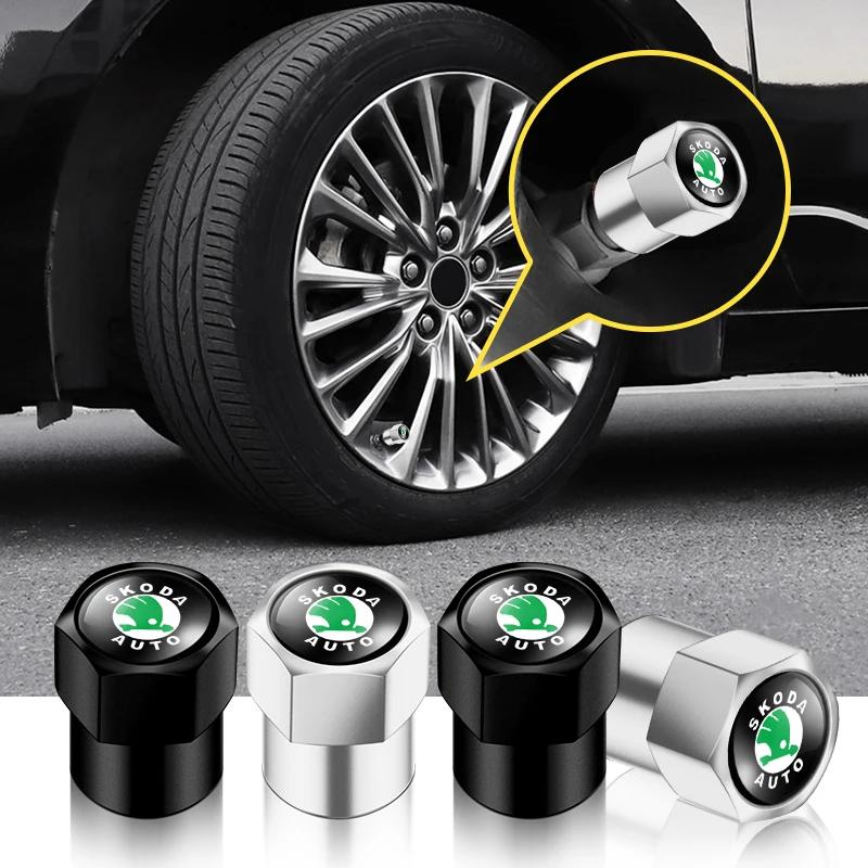 hrbay0 4pcs New Metal Car Wheel Tire Valve Caps for skoda octavia fabia rapid yeti superb octavia a 5 a 7 2 emblems Auto Accessories