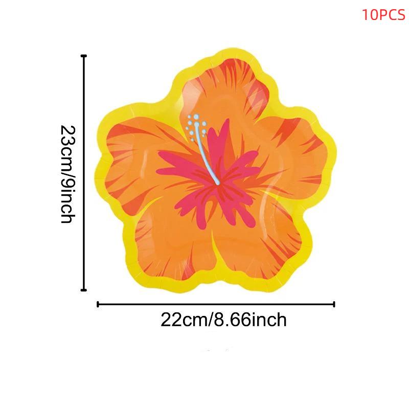 Hibiscus Flower Shaped Paper Plates Hawaiian Luau Tropical Party Supplies Disposable Dessert Tableware For Summer Birthday