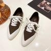 Fashion Lace Up Pointed Toe Women's Shoes Flat Canvas Female Footwear Light Trends 2024 Casual Comfortable and Elegant Cotton Korean A H