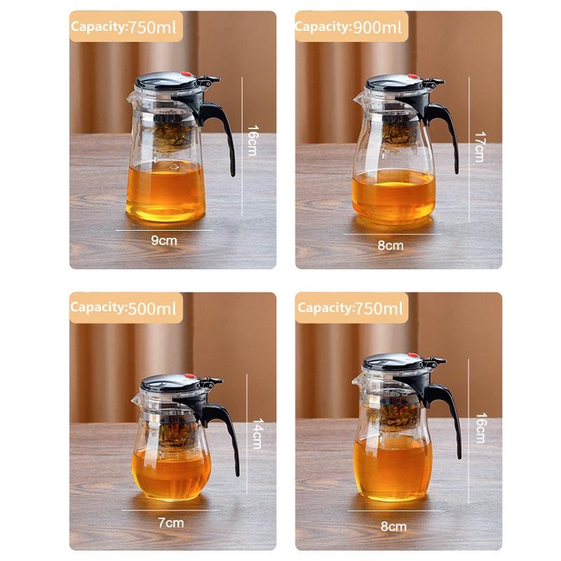 Домашний чайник с фильтром на одну кнопку Кухонный термостойкий стеклянный чайник для воды Фильтрация Разделение чая Стеклянный чайник 500/750/900 мл