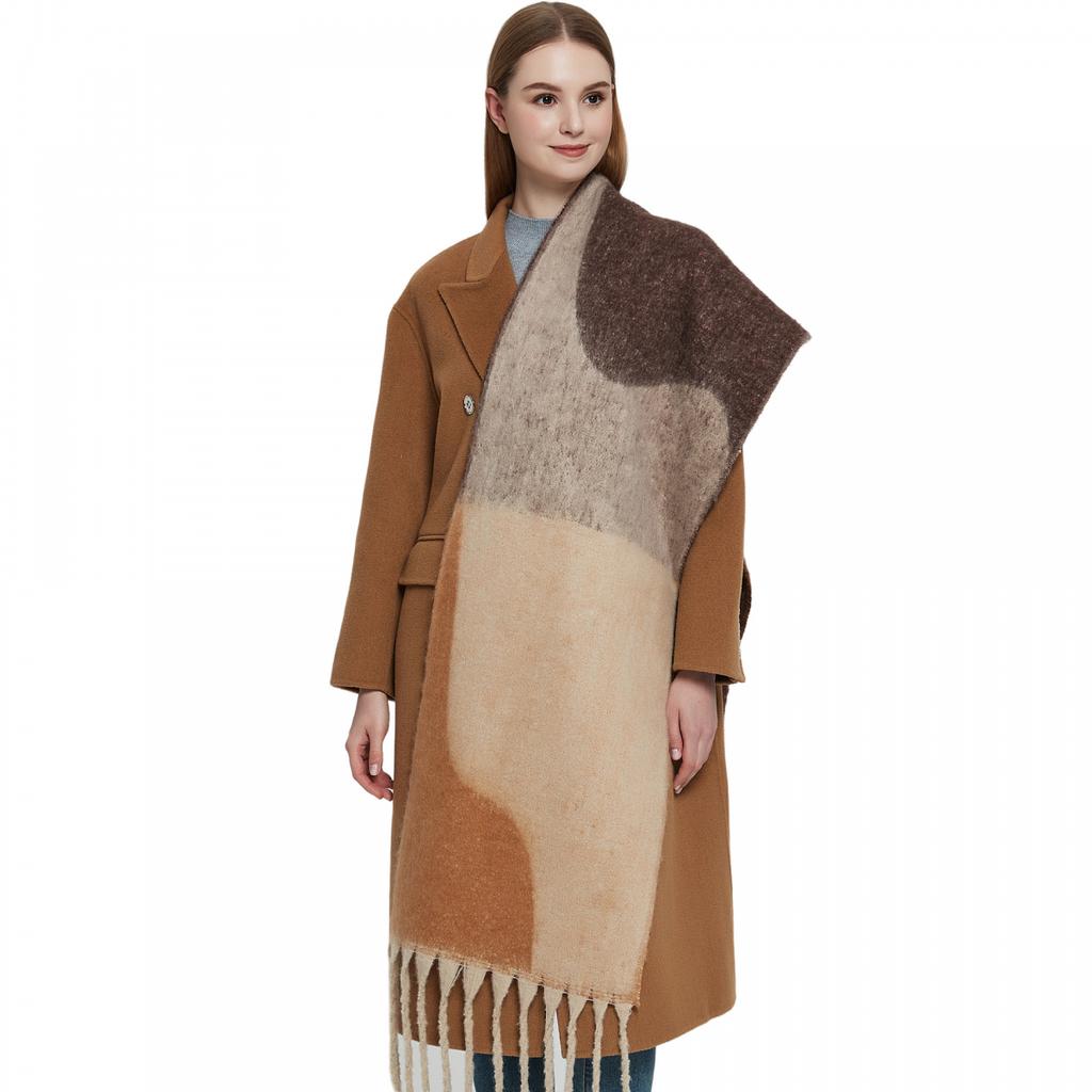 Женский толстый платок, осенне-зимний теплый шарф с кисточками и геометрическим рисунком