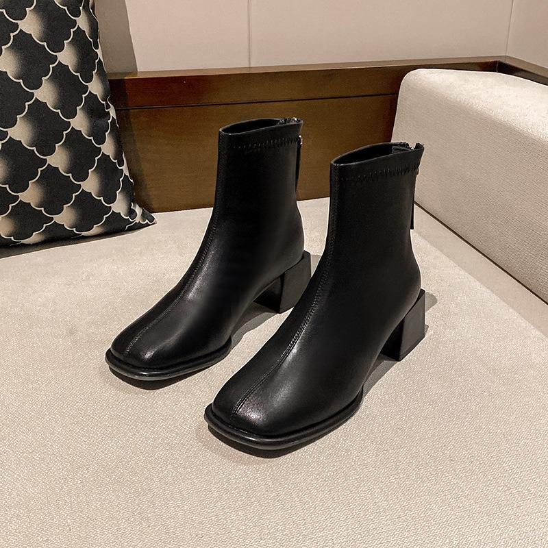 Французский британский стиль толстый каблук короткие женские ботинки новая осенне-зимняя мода ретро универсальные тонкий высокий каблук короткие ботинки женские