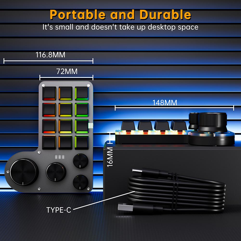 12 Keys 4 Knobs Mechanical Macropad Hot-swap USB Wired/Bluetooth-Compatible Photoshop Gaming Keypad Red Switch for Office Gaming