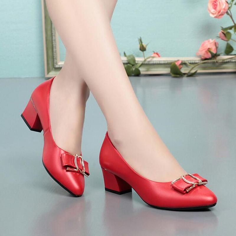 Женская обувь, осенняя женская рабочая обувь на среднем каблуке, профессиональная женская обувь для вечеринок из натуральной кожи с острым носком