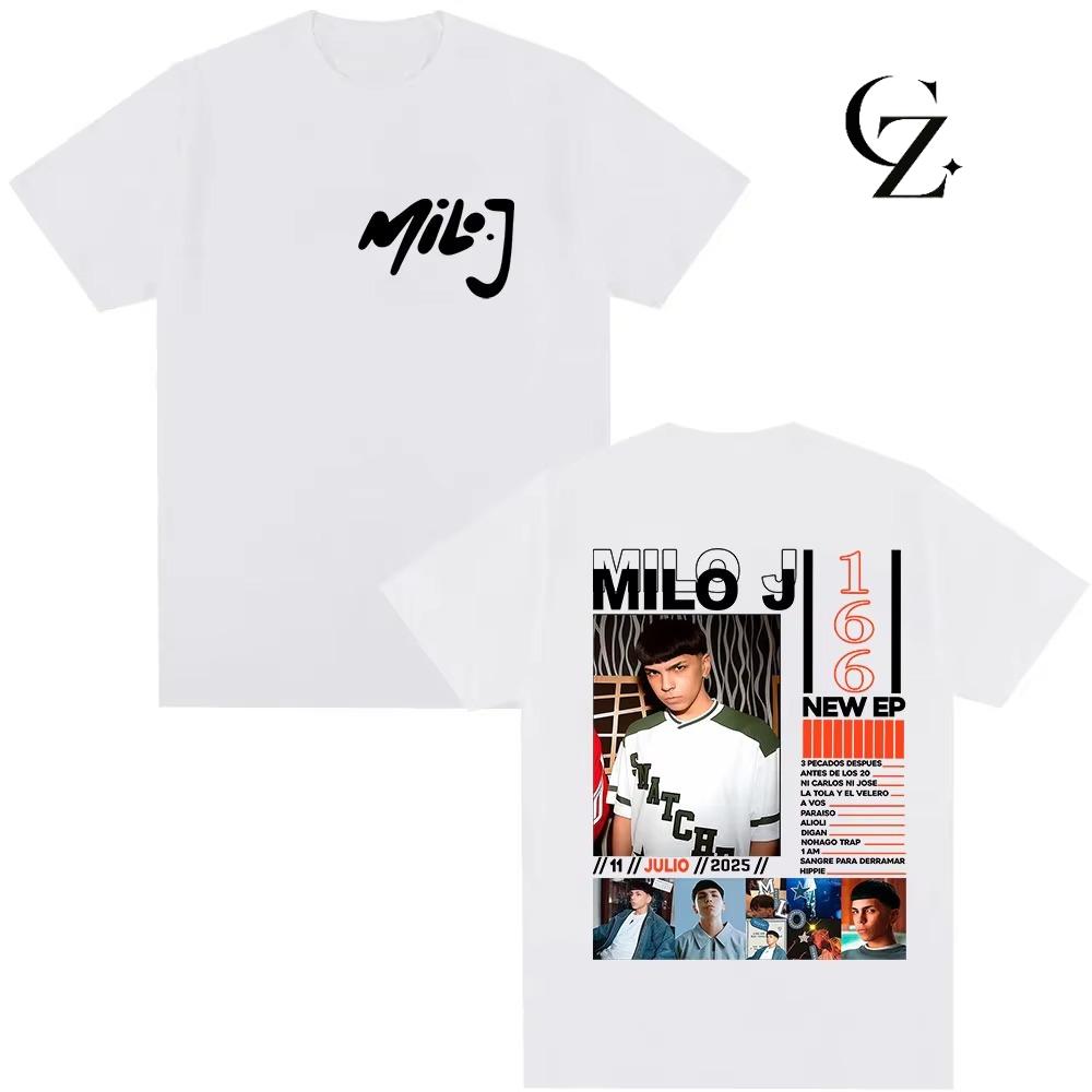 Рэпер Milo J 166 Тур 2026 Альбом Футболки Мужские Ретро Высокое Качество Короткий Рукав Футболки Оверсайз Хлопковая Футболка Уличная Одежда