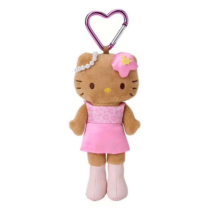 Kawaii Hello Kitty Plush Keychain Leopard Print Pink Tail Stuffed Pendant Bag Charm Backpack Decor Cute Gift for Teen Girls