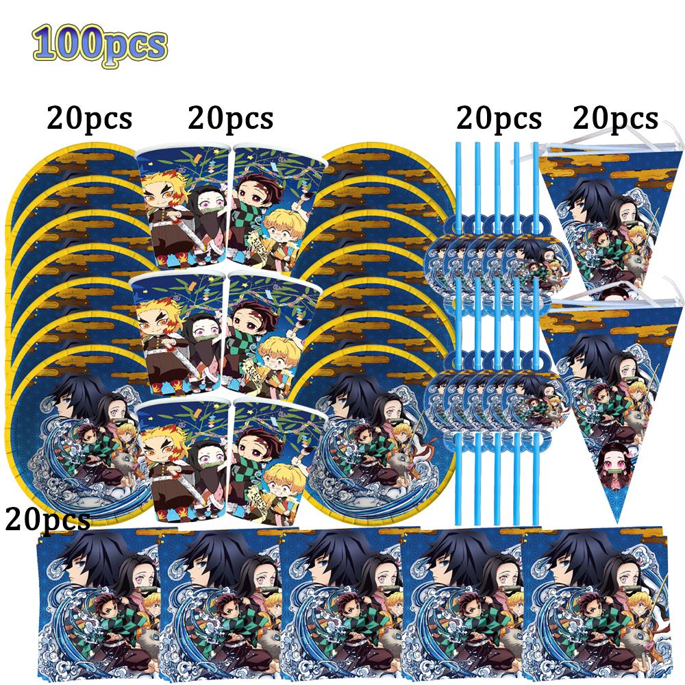 Kimetu No Yaiba Kids Birthday Party Decoration Tableware Paper Cups Plates Napkins Demon Slayer Theme Baby Shower Boys Supplies