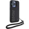 Bmw Signature Leather Wordmark Cord Case For Iphone 15 Pro - Black