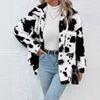 Double Sided Plush Cow Patterned Pocket Top Jacket Women's Coats Fashion Casual Tops Long Sleeve Winter Coat