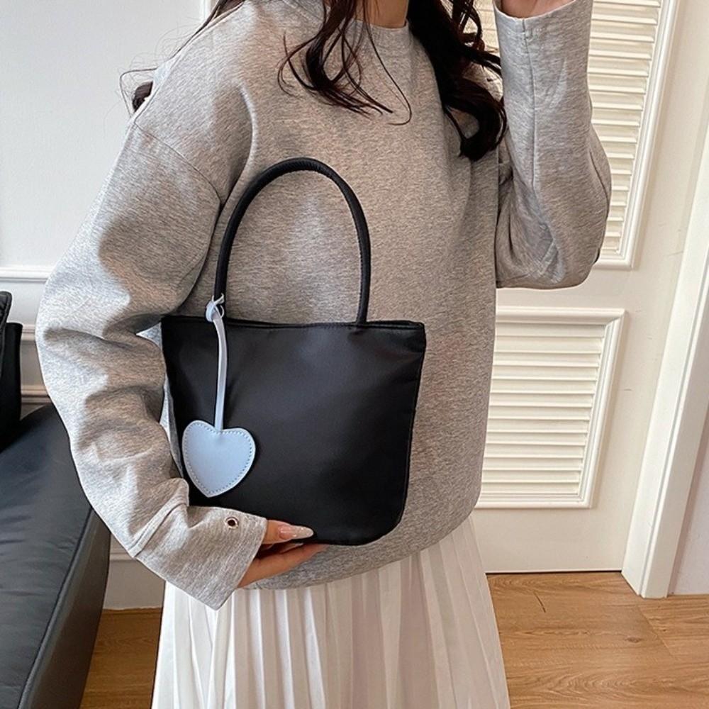 With Heart Pendant Underarm Bag Solid Color Oxford Cloth Shoulder Bag Nylon Tote Bag Women