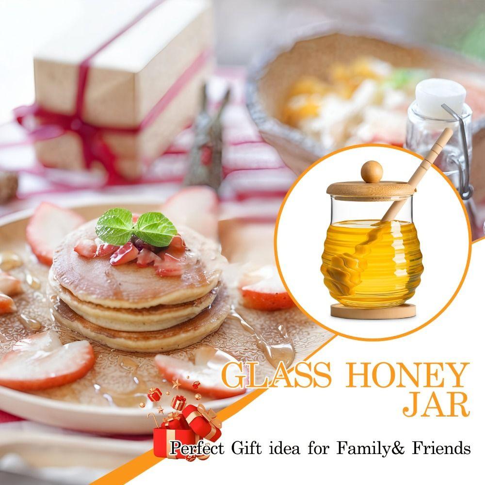 Transparent Honey Storage Container with Dipper and Lid Honey Pot Home Kitchen