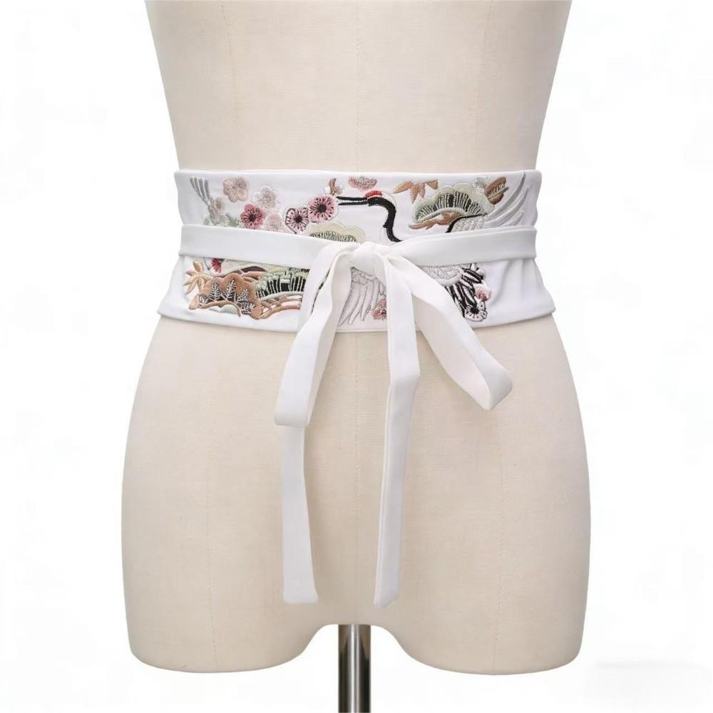 Embroidered Hanfu Cummerbund Crane Phoenix Flower Corset Belt Elegant Dress Girdle For Women