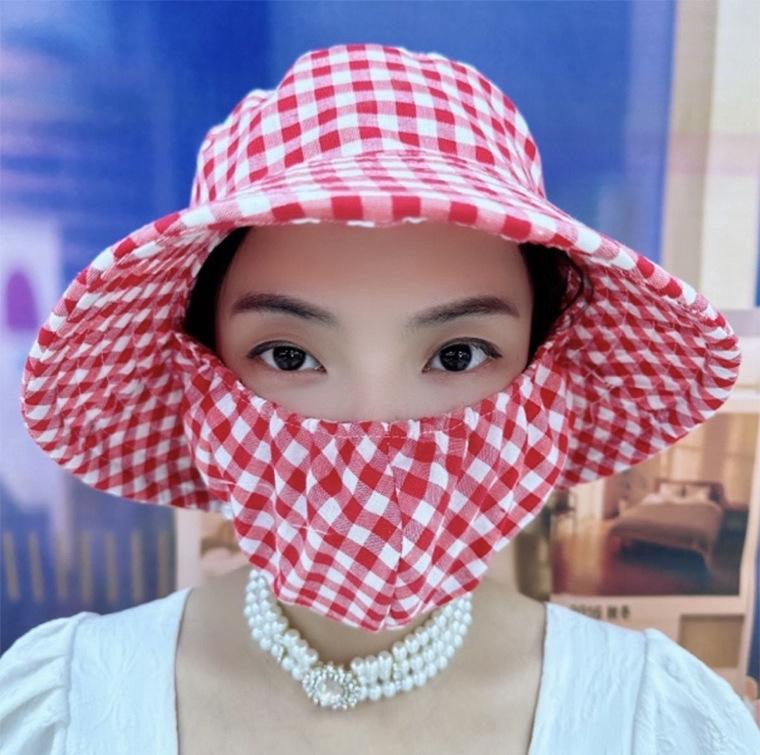 Summer sun hat bucket hat mask integrated hat summer UV protection sun hat outdoor sun protection face hat
