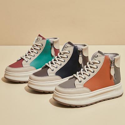 Женские ботильоны на толстой платформе, осенне-весенние, нескользящие, со шнуровкой, короткие спортивные ботинки, прогулочная обувь из искусственной кожи, удобные высокие кроссовки для женщин