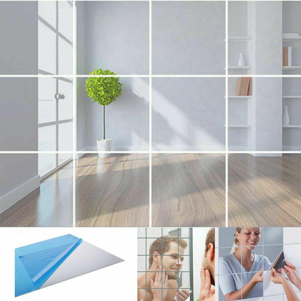 10pcs Bedroom Bathroom Self-adhesive Mirror Stickers DIY Decals Square Wall Tile Stickers