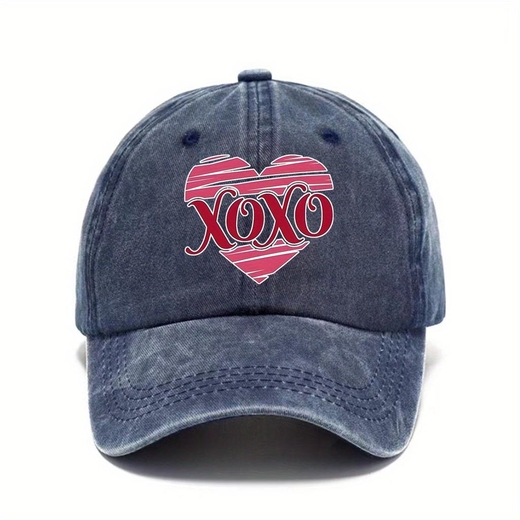 XOXO Принт Сердечки Стирка Бейсболка Винтажная Потертая Регулируемая Папина Шляпа Повседневная Унисекс