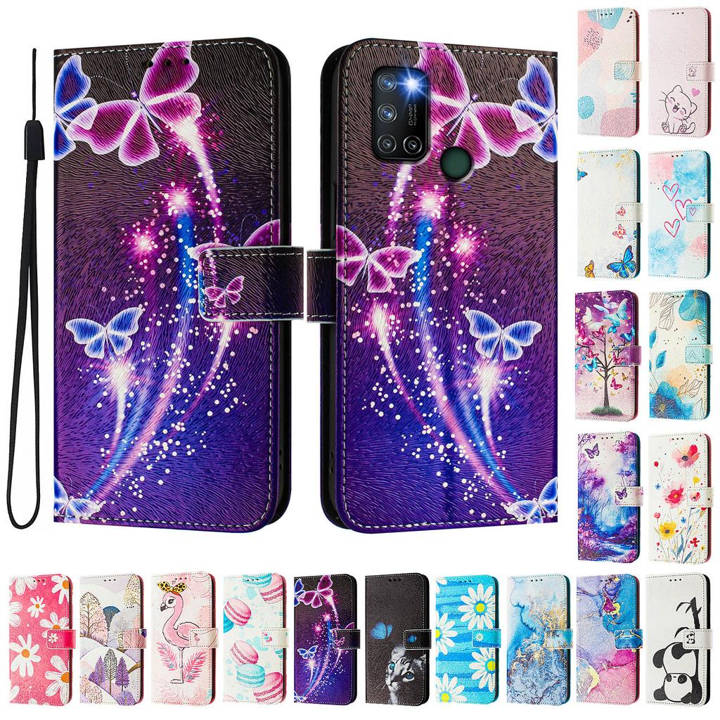 Роскошный кожаный чехол-книжка с рисунком фейерверков и бабочек для Oppo A72/A52/A92 4G,A36 4G,Reno 8/9,Realme 8/9/10/11/12...