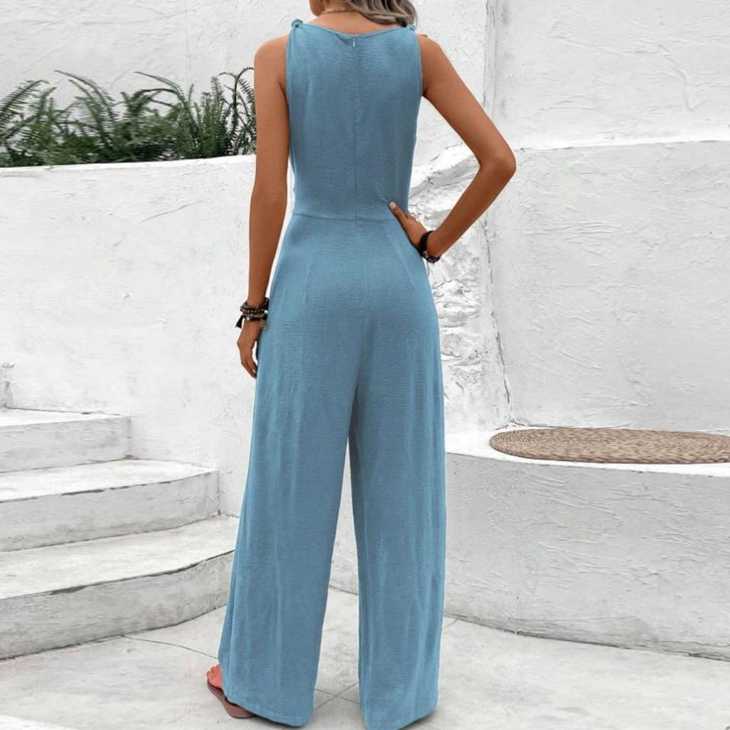 Женский модный однотонный комбинезон с широкими штанинами и V-образным вырезом без рукавов
