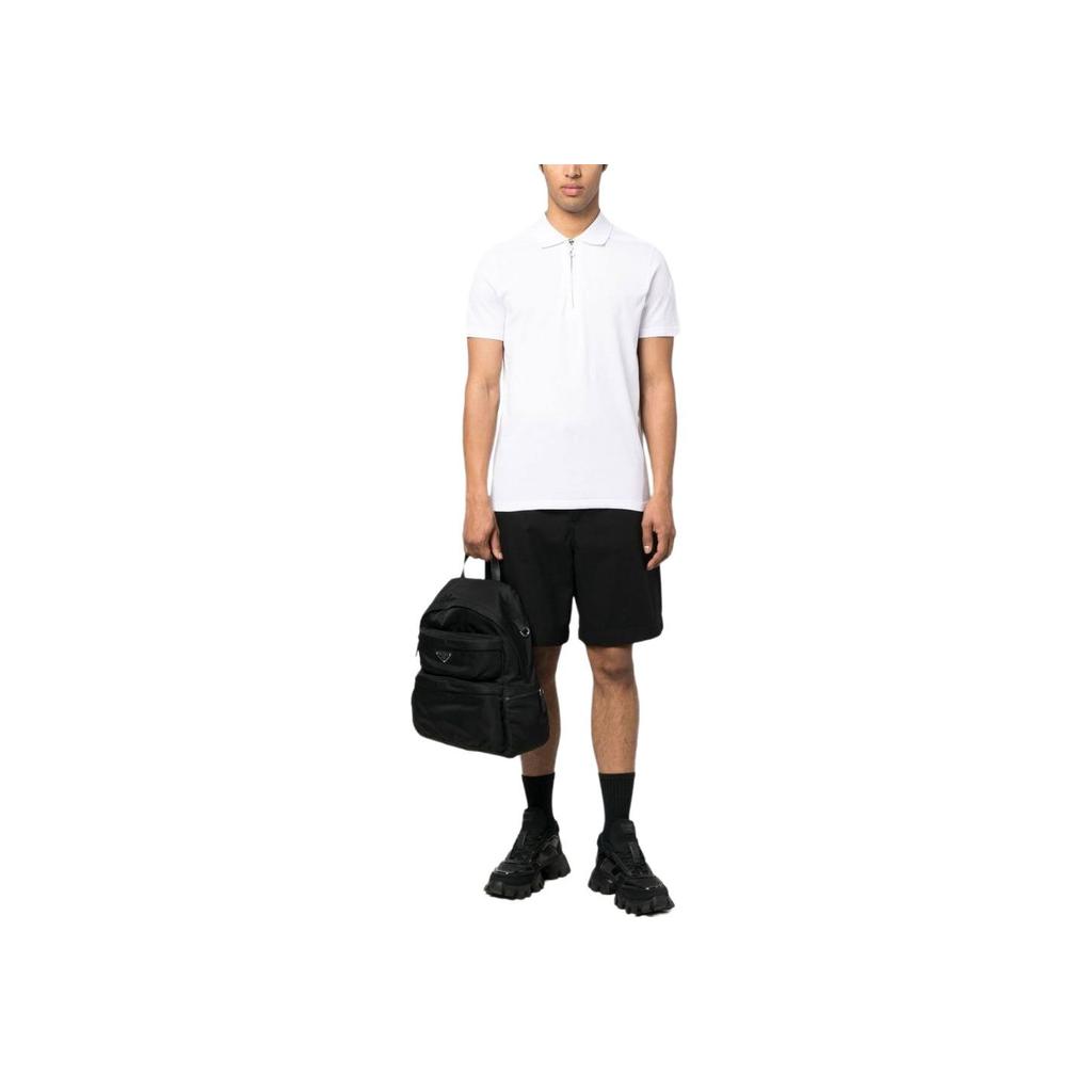 Moncler Monochrome Half-Zip Fitted Short Sleeve Polo Shirt Men tops White I10918A00008899P0001