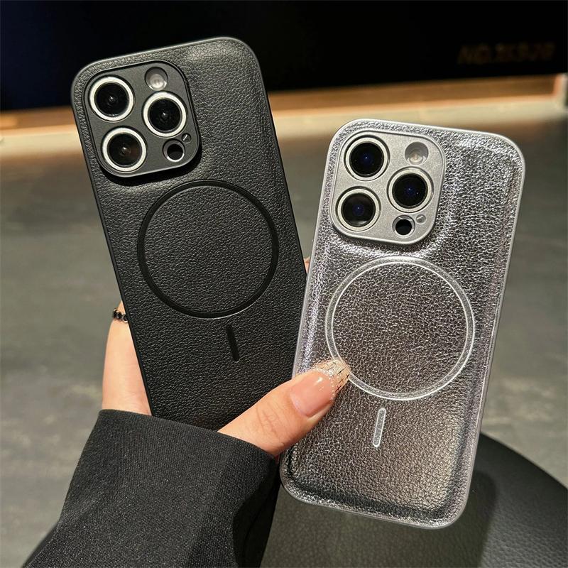 Защитные чехлы для камеры из искусственной кожи с магнитным креплением для iPhone 16 15 14 13 12 Pro Max Plus для беспроводной зарядки Magsafe, чехол-бампер