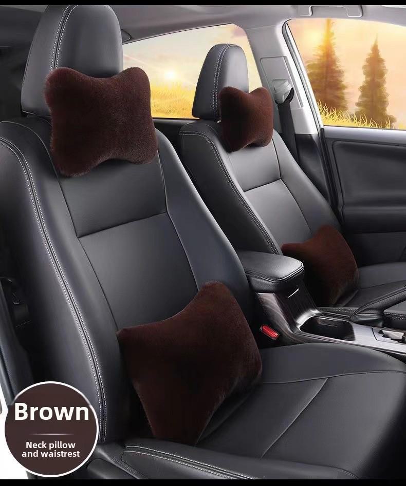 Пара автомобильных плюшевых подголовников, поясничная поддержка, подушка для шеи - Имитация кролика, плюшевая автомобильная поясничная поддержка
