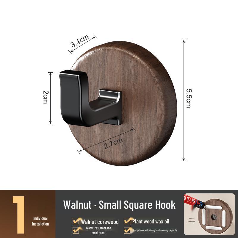 Seamless Walnut Bathroom Door Hook - Strong, No-Drill Adhesive for Clothes