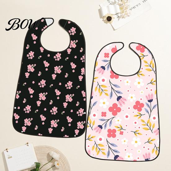 Full Coverage Meal Bib Adult Bib, Waterproof Easy Clean Feeding with Floral Printed, Elderly Clothing Protector, for Seniors Dining Aid Reusable