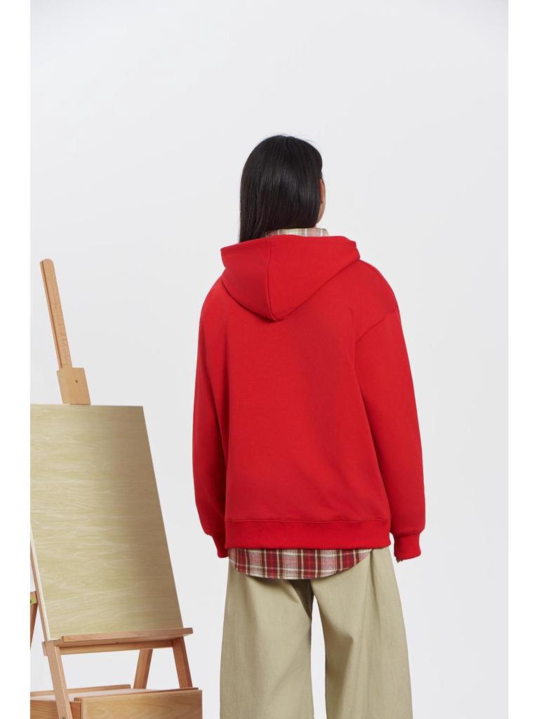 Unisex Cotton Terry Embroidered Fish Zipper Cardigan with Pockets - Loose Fit for Autumn/Winter Sports.