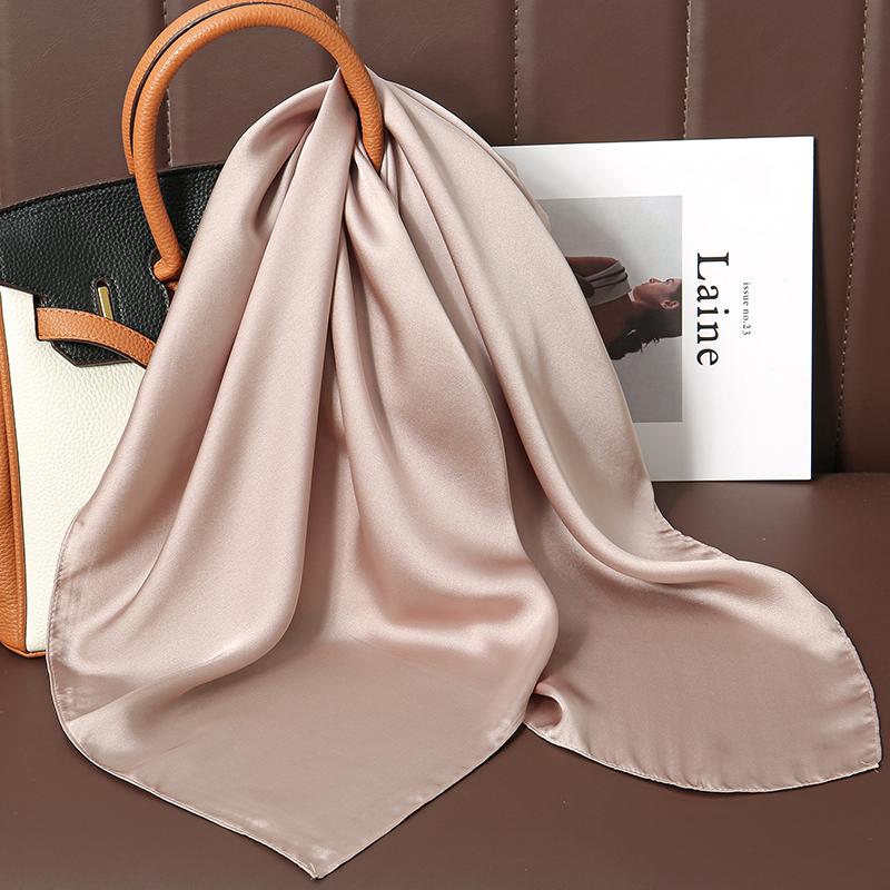Luxury Brand 21Colors Solid Neck Tie Shawl Silk Square Scarf Women 70cm Hair Hand Wrist Headkercheif Hijab Bandana