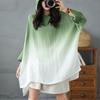 2025 Spring Shirt Large Size T-shirt Women Linen Green Hat Long Sleeve Tie-Dyed Fashion Hat Tops Tees Loose Tees New