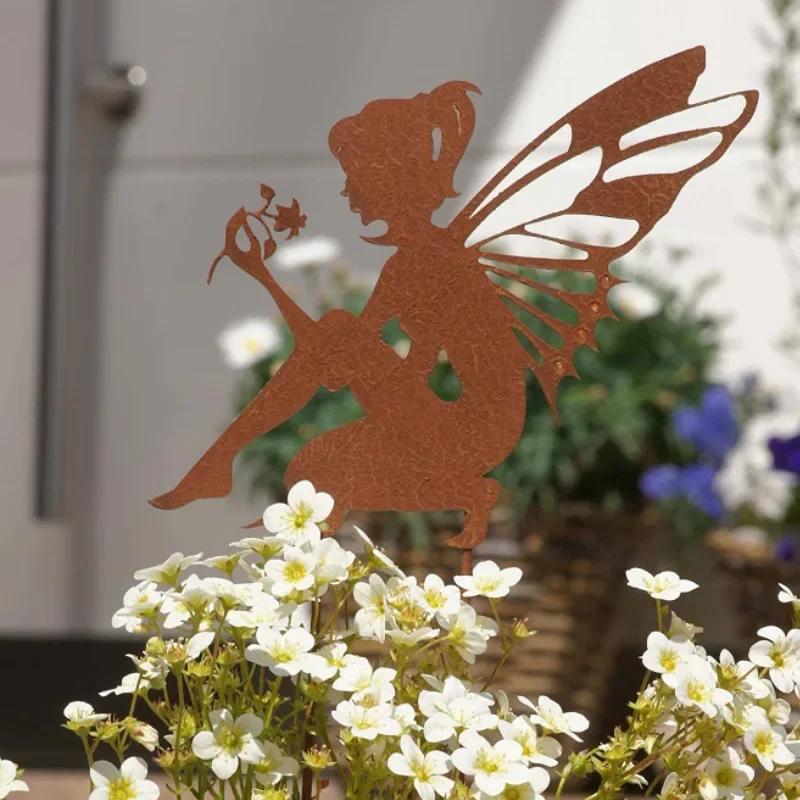 Outdoor Garden Courtyard Ornaments, Flower Fairy Fairy Fairy Silhouette, Metal and Iron Crafts, Elf Decoration