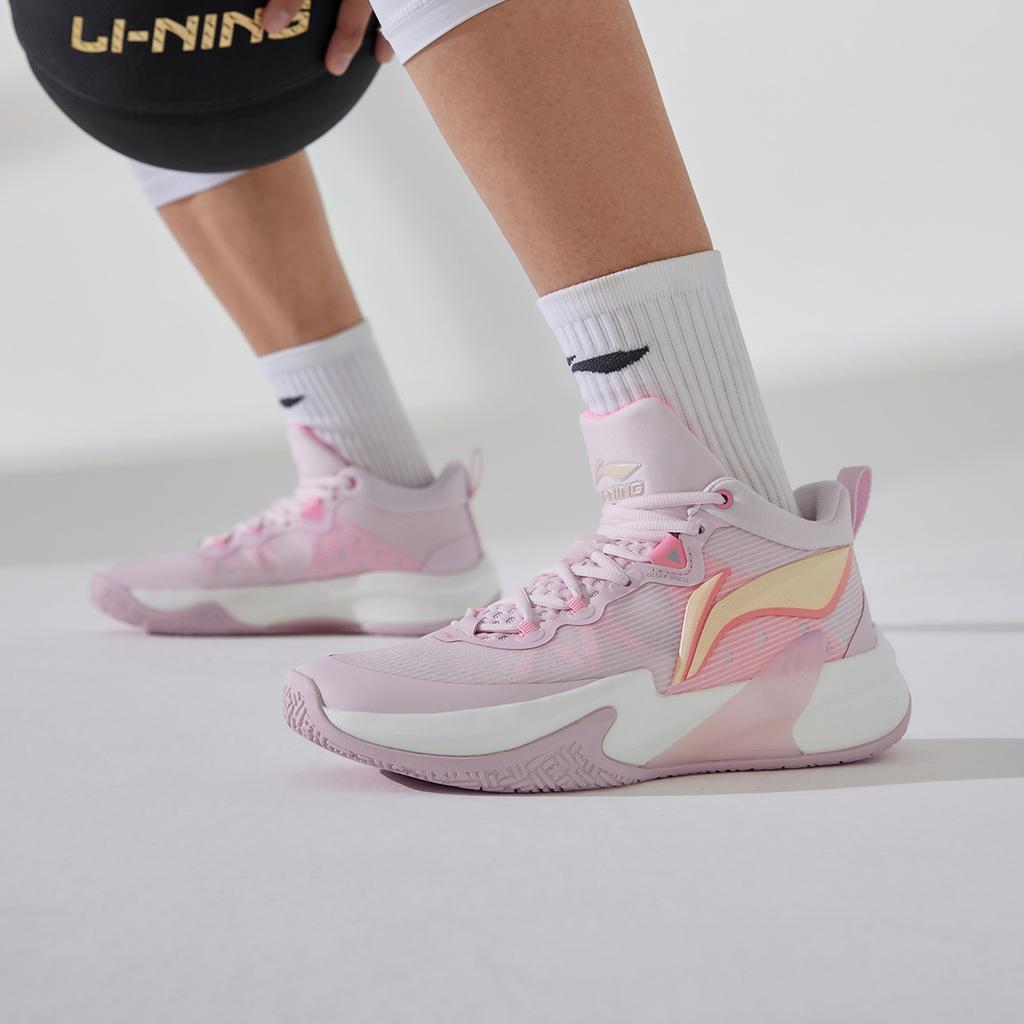 Li-Ning Lightweight Synthetic Leather Shock Absorbing Non-Slip Durable Low-Top Basketball Shoes Men Sneakers Pink ABAS041-2