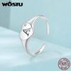 WOSTU Solid 925 Sterling Silver Simple A Letter Opening Ring For Women Personality CZ Engrave Finger Stackable Rings Party Gift