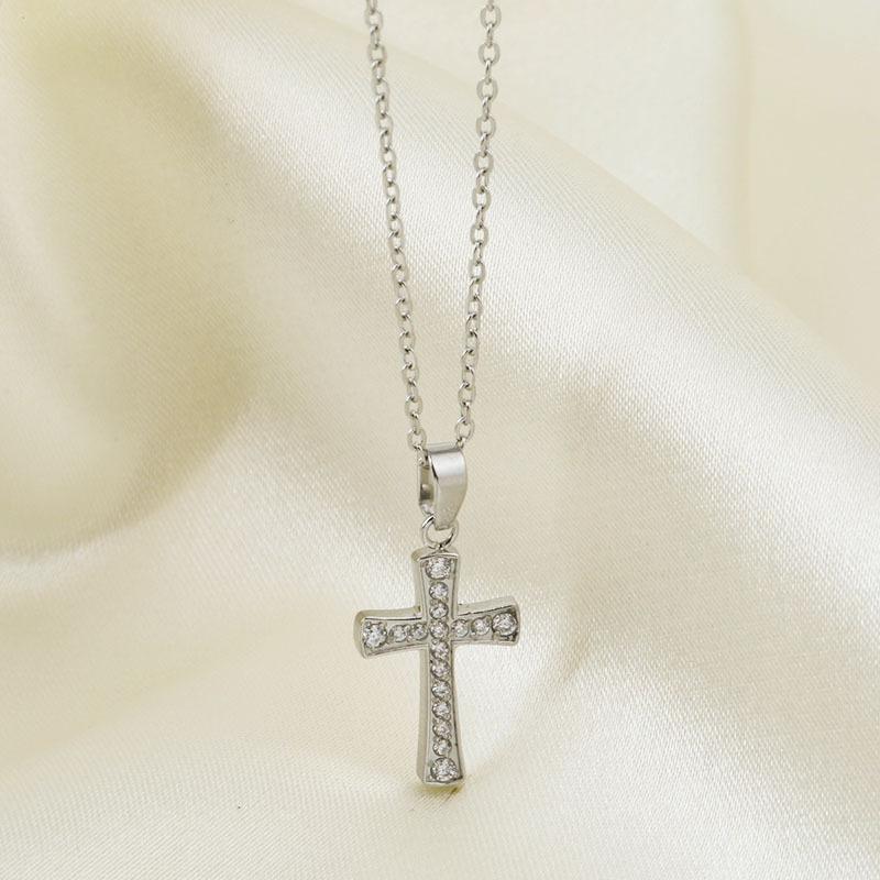 Cross Necklace Women's Summer Full Diamond Simple Versatile Premium Sense Clavicle Chain Light Luxury Micro-inlaid Zircon Necklace Titanium Steel