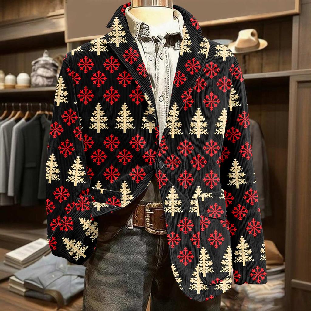 Men's Printed Corduroy Warm Pocket Suit Jacket Cardigan Men's Casual Suit