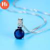 Hi Cute Female Small Blue Stone Round Necklaces Pendants Fashion Silver Color Chain Necklaces for Women Vintage Wedding Jewelry