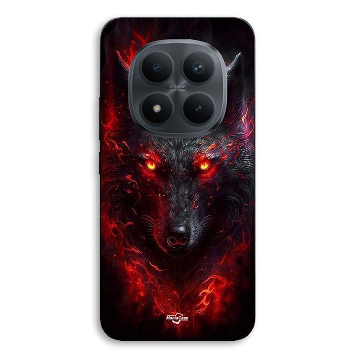 Coque téléphone - MANIACASE - Xiaomi Redmi Note 15 Pro 5G - Silicone TPU - Loup noir feu rouge - Noir