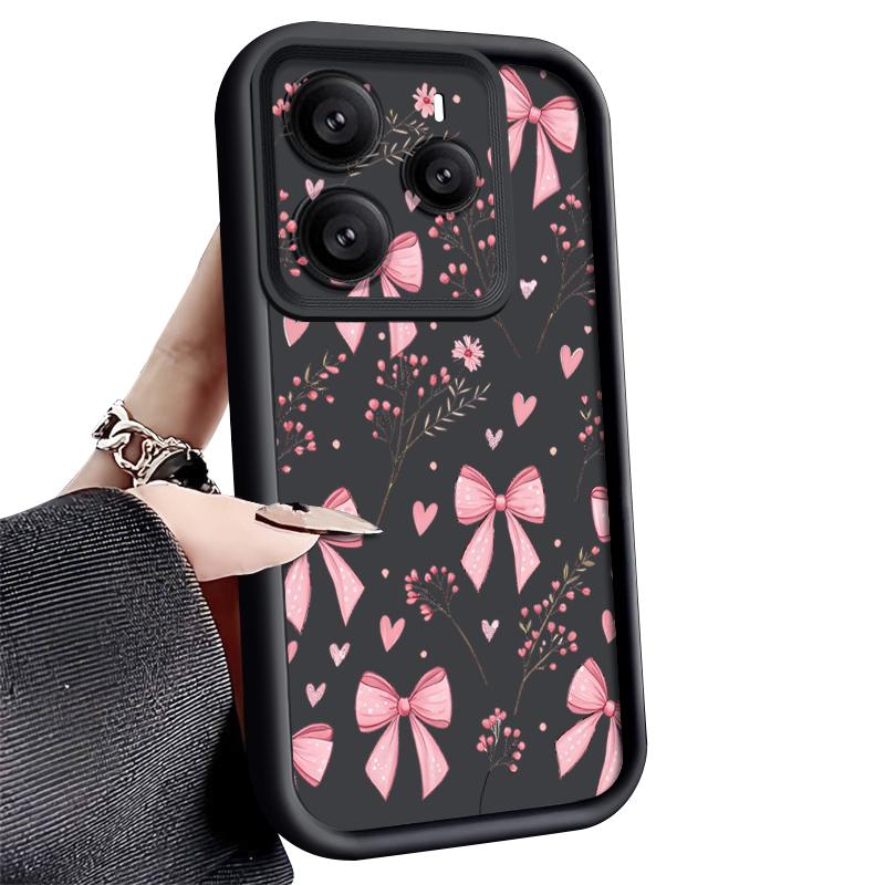 Pink Bowknots Floral Pattern Case For Xiaomi 14T 13T 11T Pro Funda Redmi Note 14 13 Pro 5G 4G 12 11 Shockproof Bumper Silicone Cover