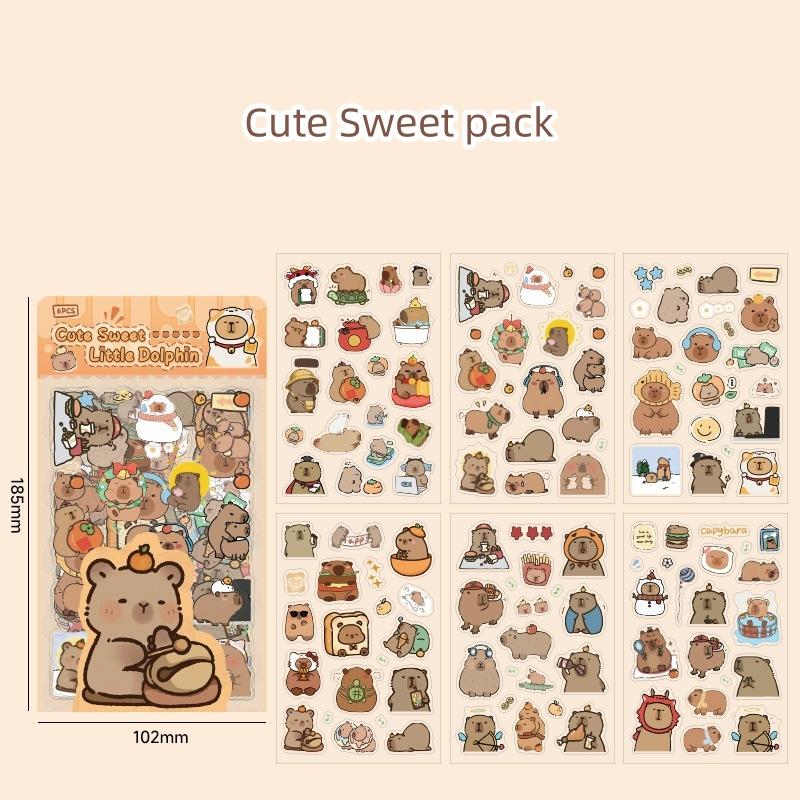 Наклейки Capybara Pack 6 листов мультяшный маленький дельфин PET наклейки для заметок украшение для дневника альбома