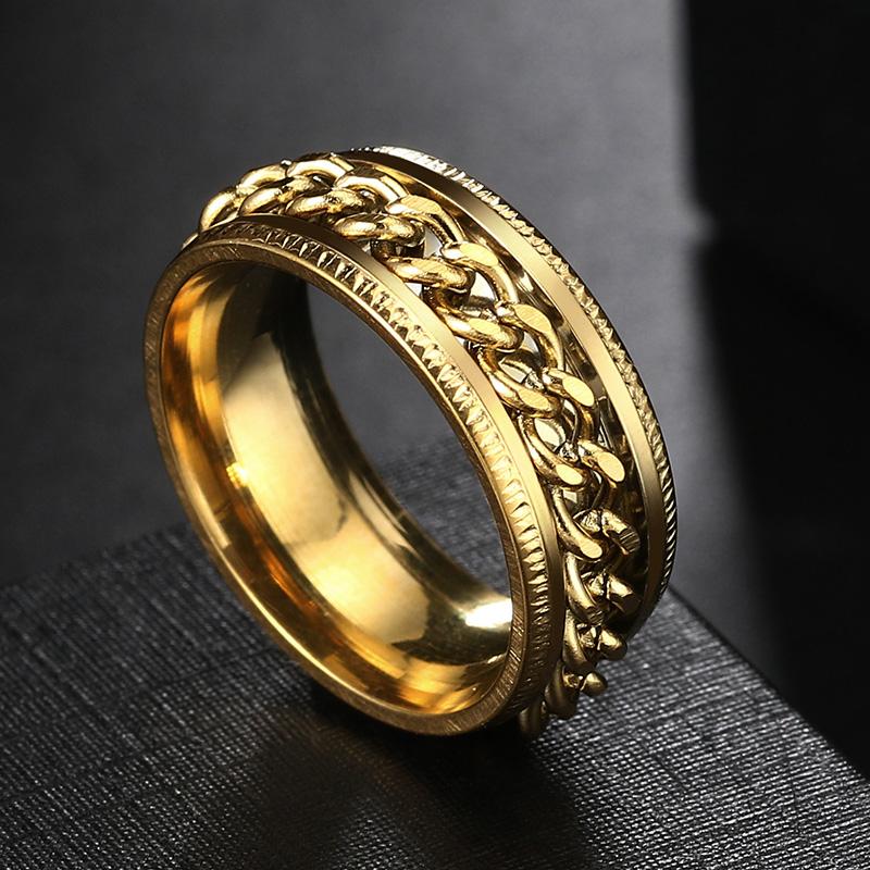 Rotate Rotating Anxiety Fidget Rings Titanium Stainless Steel Chain Spinner Finger Ring For Men Blue Gold Color Black Punk Rock
