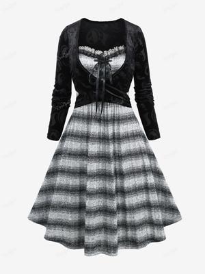 Платье Rosegal Plus Size Skull Ghost Flocking Crossover Lace-up Ruffles Lace Striped Knitted Halloween 2 in 1 Dress